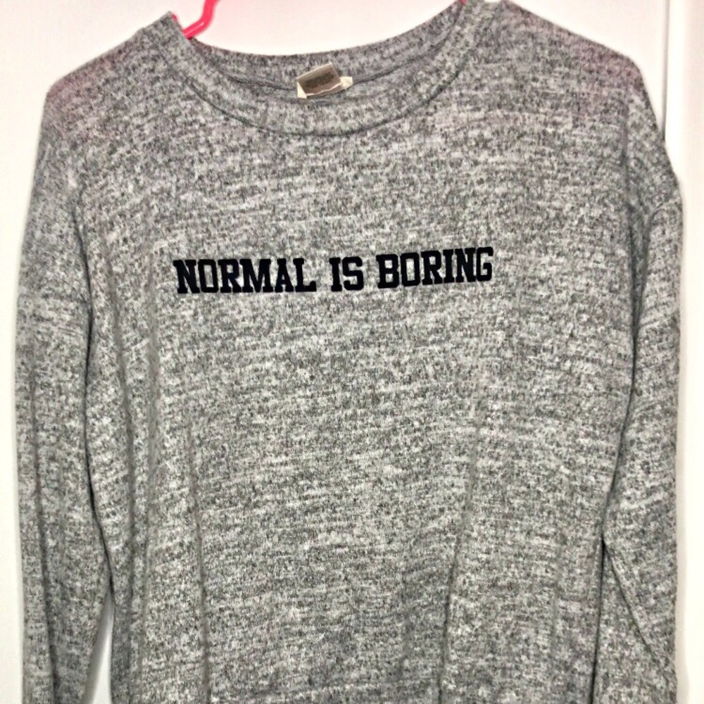 WetSeal Grey Graphic Cropped Sweater